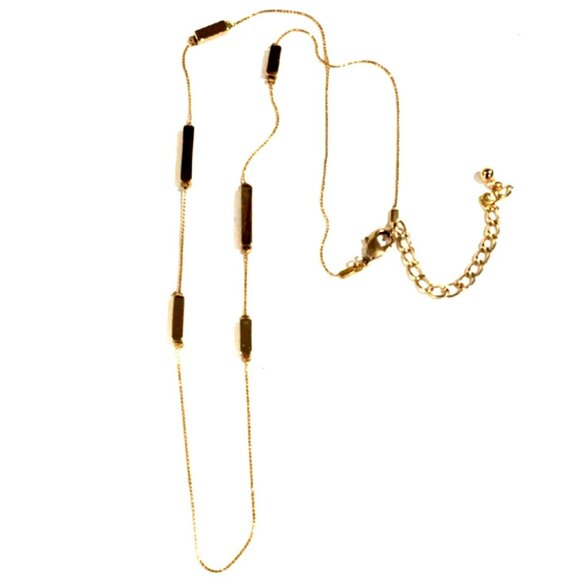 Gold Tone Rectangular Bead Adjustable Necklace | Women Modern Minimalist Jewelry - Picture 1 of 9